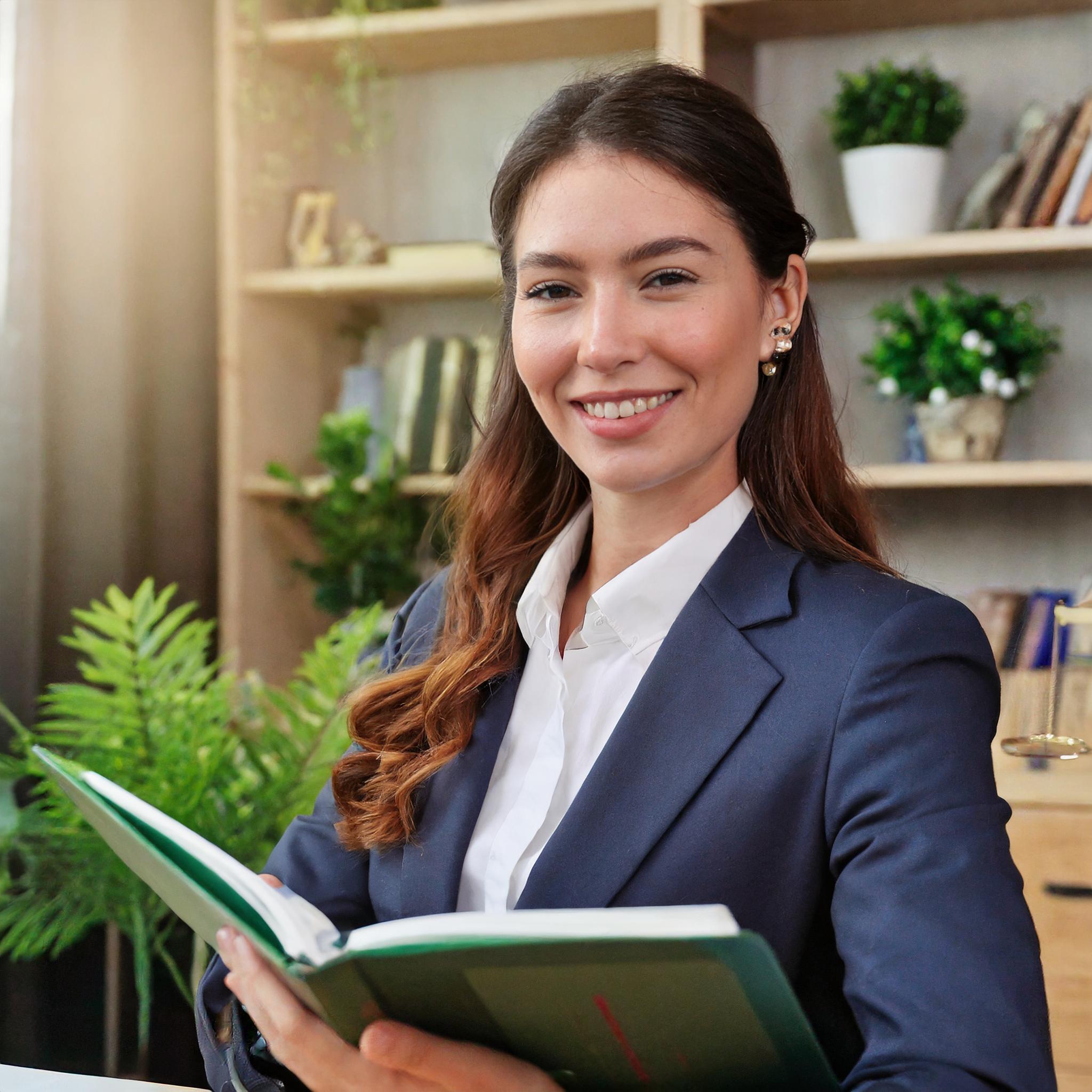 Person, weiblich, mittleres Alter, lächelnd, formell gekleidet